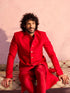 Men's Red Silk Solid Sherwani Set