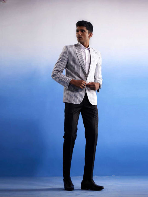 Men's Grey Aztec Printed Blazer