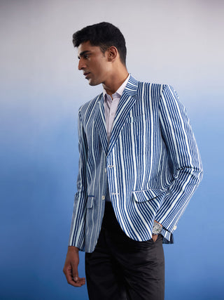 SHVAAS By VASTRAMAY Men's Blue And White Striped Blazer