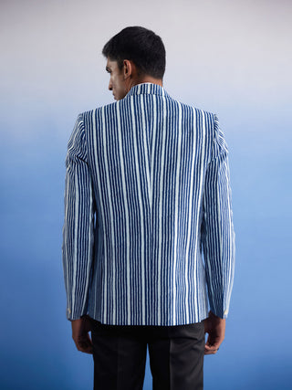 SHVAAS By VASTRAMAY Men's Blue And White Striped Blazer