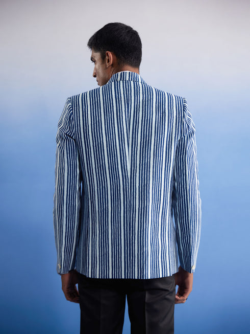 Men's Blue And White Striped Blazer