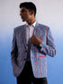 Men's Aqua And Red Ethnic Printed Cotton Blazer