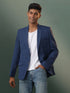 Men's Blue Checked Cotton Blend Blazer