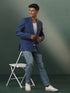 Men's Blue Checked Cotton Blend Blazer