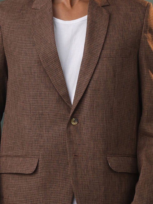 Men's Brown Checked Cotton Blend Blazer