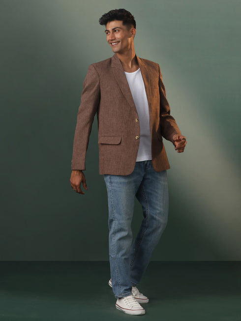 Men's Brown Checked Cotton Blend Blazer