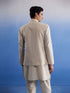 Men's Cream Pure Cotton Nehru Jacket With Short Kurta And Pant Set