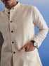 Men's Cream Pure Cotton Nehru Jacket With Short Kurta And Pant Set