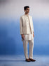 Men's Cream Pure Cotton Nehru Jacket With Short Kurta And Pant Set