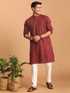 Men's Maroon Jacquard Zig Zag Cotton Kurta With Pant Set