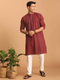 Men's Maroon Jacquard Zig Zag Cotton Kurta With Pant Set
