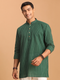Men's Green Striped Cotton Short Kurta