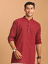 Men's Maroon Striped Cotton Short Kurta