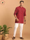 Men's Maroon Striped Cotton Short Kurta With White Pant Set