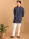 Men's Navy Blue Striped Cotton Short Kurta With White Pant Set
