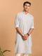 Men's Grey And White Batik Printed Kurta