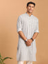 Men's Grey And White Batik Printed Kurta