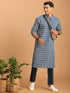 Men's Blue Rubber Print Cotton Kurta