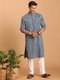 Men's Blue Rubber Print Cotton Kurta With White Pant Set
