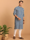 Men's Blue Rubber Print Cotton Kurta With White Pant Set