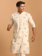 Men's Cream Katha Stich Embroidered Cotton Kurta