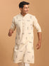 Men's Cream Katha Stich Embroidered Cotton Kurta