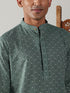 Men's Green Cotton Jacquard Kurta With White Pant Set