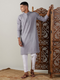 Men's Grey Cotton Jacquard Kurta With White Pant Set