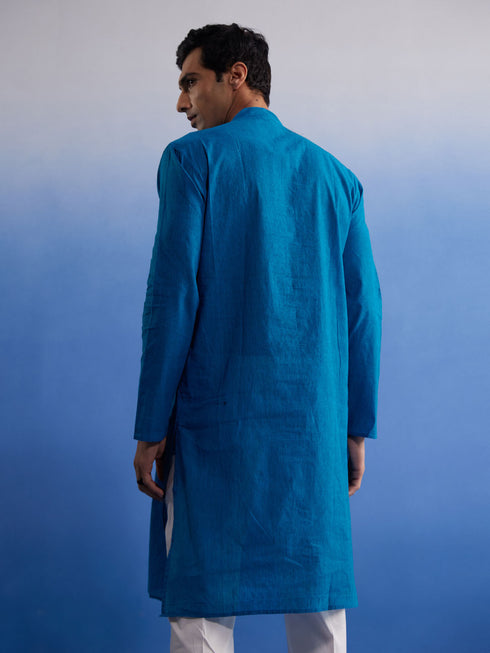 Men's Aqua Blue Pure Cotton Handloom Kurta