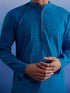 Men's Aqua Blue Pure Cotton Handloom Kurta