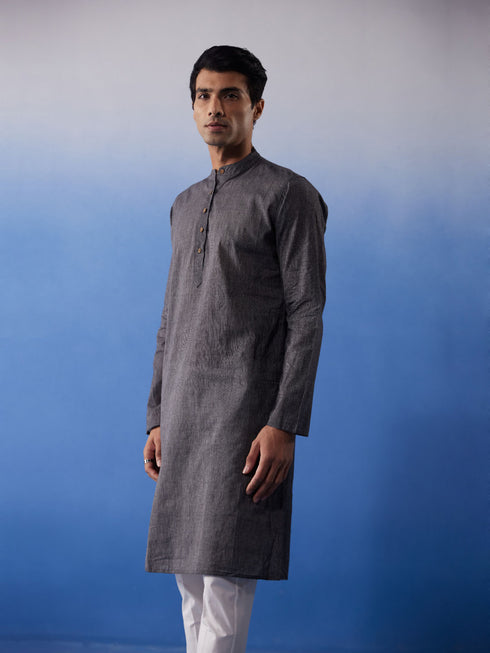 Men's Black Pure Cotton Handloom Kurta