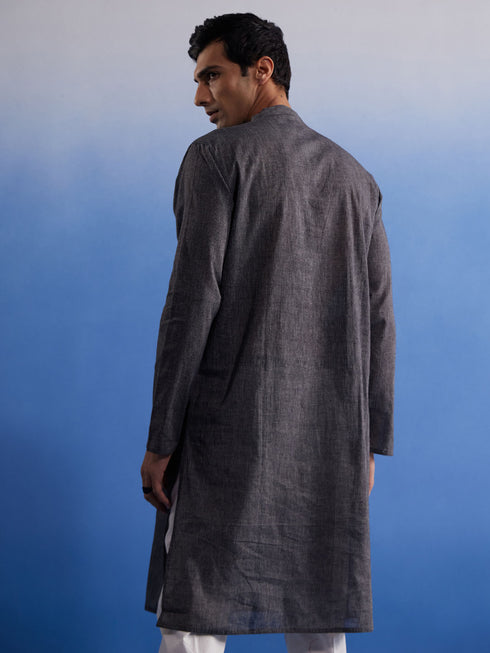 Men's Black Pure Cotton Handloom Kurta