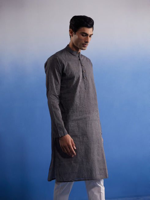 Men's Black Pure Cotton Handloom Kurta