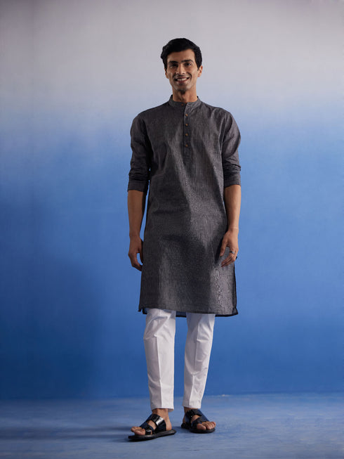 Men's Black Pure Cotton Handloom Kurta
