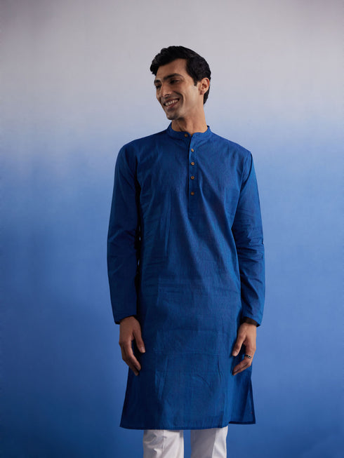 Men's Blue Pure Cotton Handloom Kurta