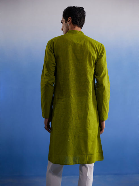 Men's Green Pure Cotton Handloom Kurta