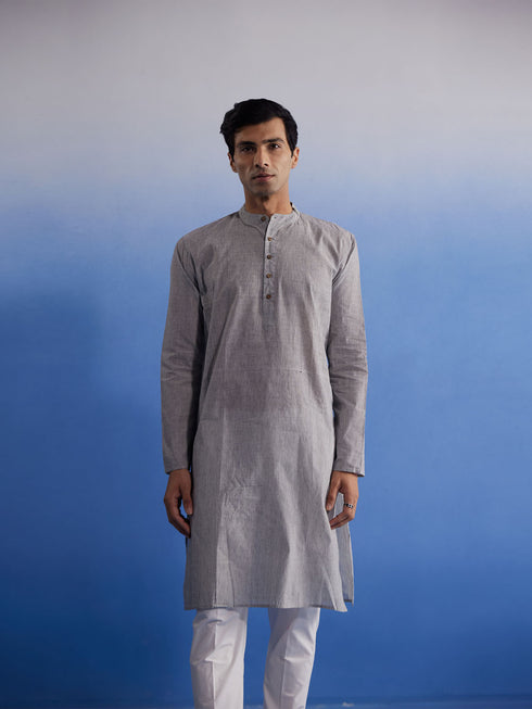 Men's Grey Pure Cotton Handloom Kurta