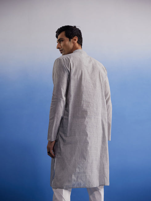 Men's Grey Pure Cotton Handloom Kurta