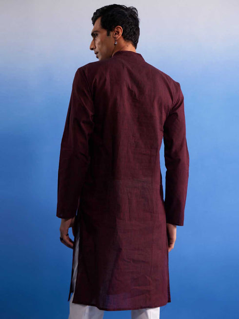 Men's Maroon Pure Cotton Handloom Kurta