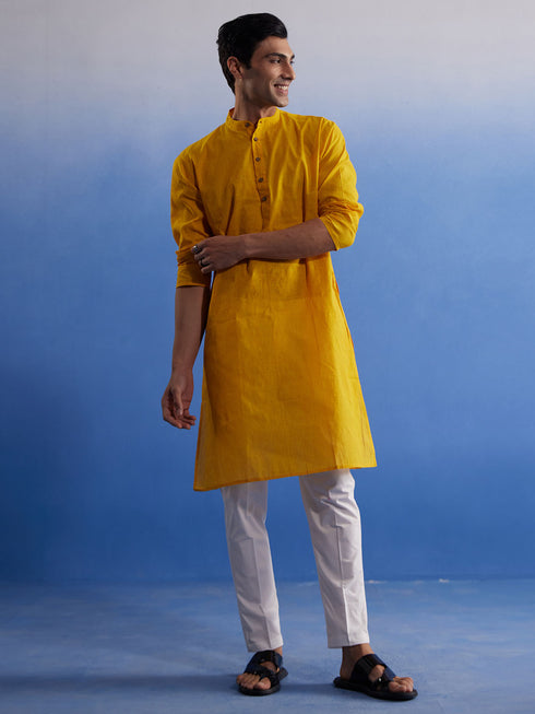Men's Mustard Pure Cotton Handloom Kurta