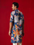 Men's Multicolor Base Blue Cotton Printed Kurta