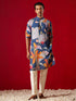 Men's Multicolor Base Blue Cotton Printed Kurta Pant Set