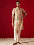 Men's Multicolor Base Beige Cotton Printed Kurta Pant Set