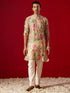 Men's Multicolor Base Beige Cotton Printed Kurta Pant Set