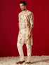 Men's Multicolor Base Beige Cotton Printed Kurta Pant Set