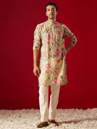 SHVAAS By VASTRAMAY Men's Multicolor Base Beige cotton Printed Kurta Pant Set
