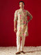 Men's Multicolor Base Beige Cotton Printed Kurta Pant Set