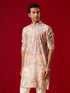 Men's Multicolor Base Peach Cotton Printed Kurta