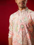 Men's Multicolor Base Peach Cotton Printed Kurta Pant Set