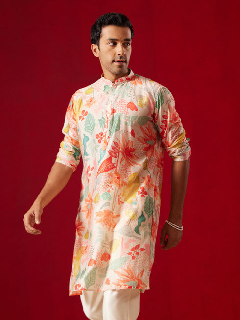 Men's Multicolor Cotton Printed Kurta